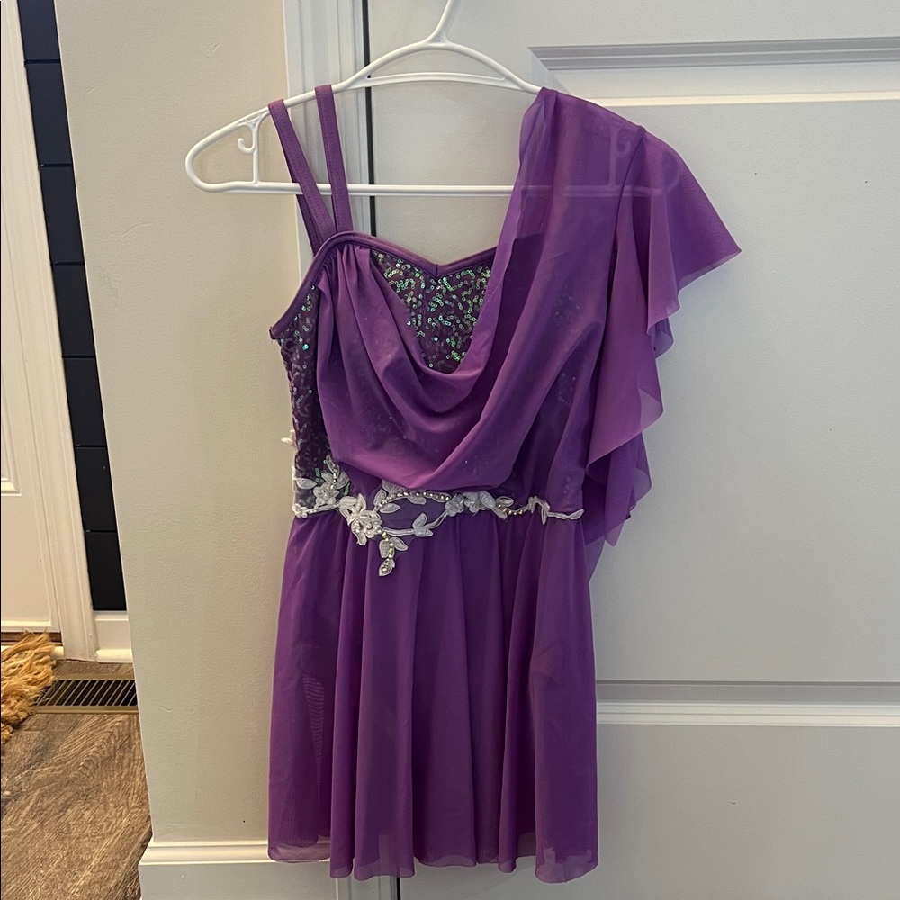 Purple One-Shoulder Leotard Costume with Sequin Detail